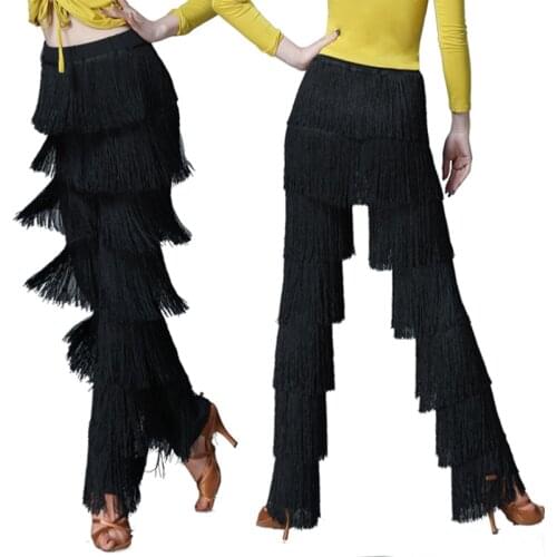 Adult Latin Dance Pants Fringe Dance Top Ballroom Dance Samba Salsa Dance Tassels Trousers Performance Clothes Rumba Dancewear
