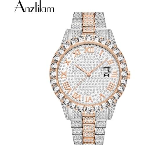 Top Hot Hip Hop Watches For Men Luxury Full Bling Stone Watch Gold Diamond Watches Quartz Long Chain Waterproof Wristwatch