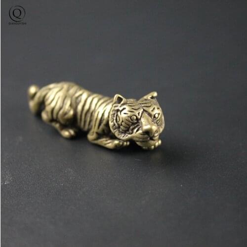 Pure Copper 12 Zodiac Tiger Key Pendant Keychain Accessories Vintage The Monarch Of All Beasts Car Key Chain Necklace Pendants