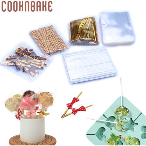 COOKNBAKE Lollipop Sticks Candy Lollipops Sweet Cookie Cake Bags Packaging Sugar Lollipop Twist Ties Paper Stick for Chocolate