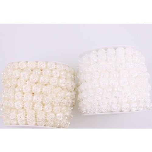 Ivory White 2 Yard Artificial Windmill Flower Flatback Pearl Beads Chain DIY Garland Wedding Party Decoration