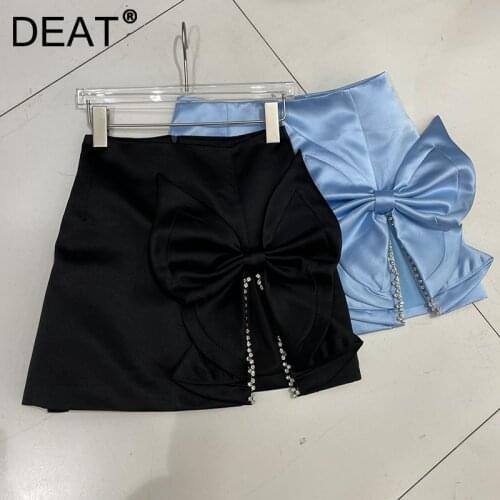 DEAT 2021 Spring New Arrivals Rhinestone Bow Decoration Short Mini Skirt Women ML272