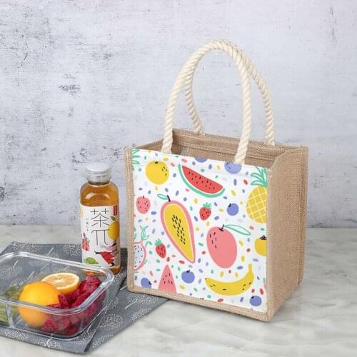 Jute Lunch Bag woman Insulated Bags cotton Lunch Box Picnic handbags Tote for Kids School Food Bag female food organizer