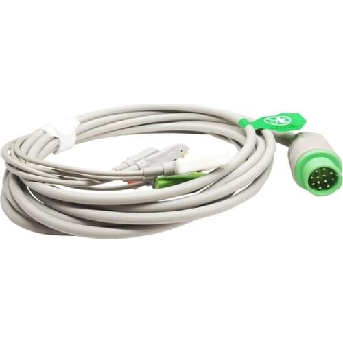 ECG Cable One Piece 5 Lead Wires 12 Pin Plug AHA Standard Clip Grabber End for Kontron Patient Monitor