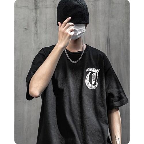 Summer short sleeve cotton T-shirt Mens clothes Harajuku Crew neck loose streetwear oversized tops Chic High street tee Gothic