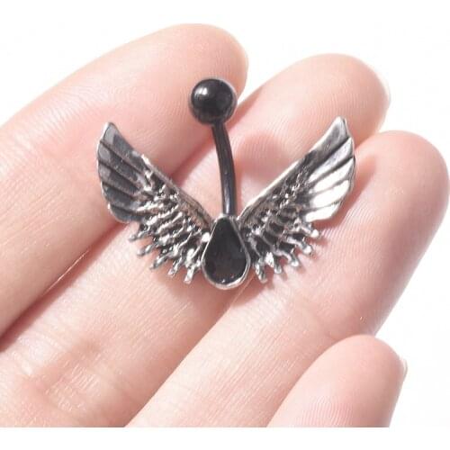 Stainless steel navel ring fashion sexy body piercing jewelry black zircon wing umbilical nail for women