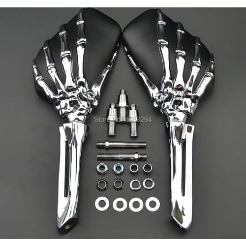 Handlebar Mount Rearviews Mirrors Chrome Skull For Harley Victory Hyosung Cruiser Motos