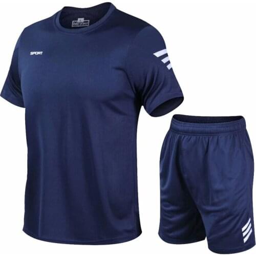 M-5XL Running Tshirt Men Sport GYM Short Sleeve 2 Pcs/Set Football Basketball Jersey Quick Dry Fitness Sports Suits Sportswear