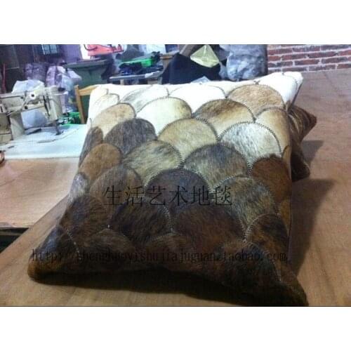 Fashionable art pillows 100% natural genuine cowhide leather memory foam pillow
