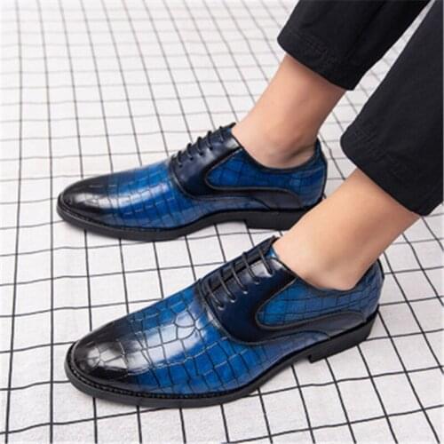 Mens Crocodile Pattern Leather Business Formal Shoes Pointed Toe Casual Party Office Oxford Platform Shoes Footwear Chaussures