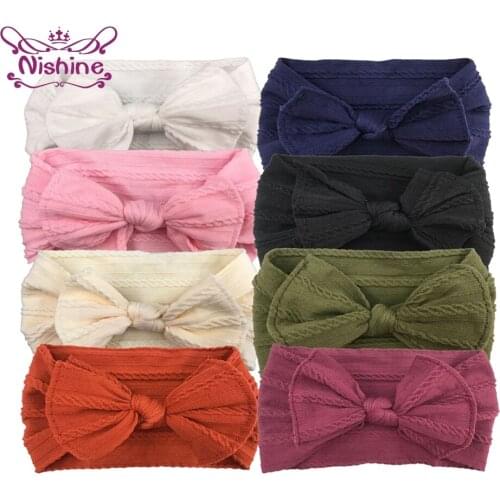 Nishine Fashion Newborn Toddler Baby Girls Headwraps Bows Knot Nylon Turban Headband Kids Hair Accessories Birthday Gifts