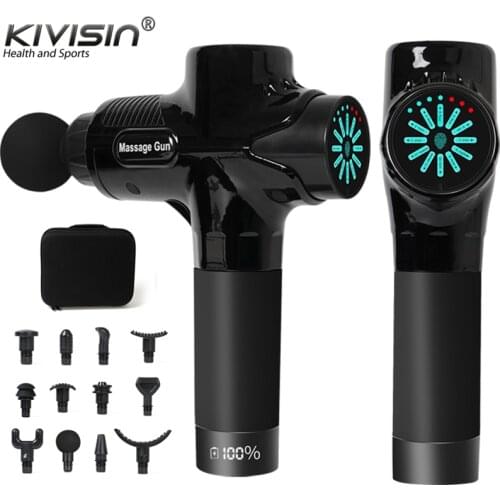 2021 New Massage Gun 12 Gear Fascia Gun High Frequency Muscle Relax LCD Touch Adjustment Vibration Massager 12 Massage Head