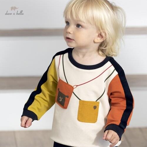 DB18626 dave bella autumn baby boys casual cartoon patchwork T-shirt children tops kids boy fashion tees
