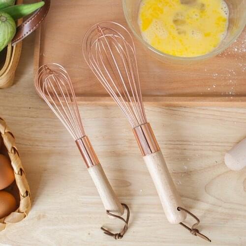 Wood Handle Egg Beater Semi-Automatic Stainless Steel Wire Beech Wood Egg Mixer Cream Frother Baking Mixer Kitchen Accessories