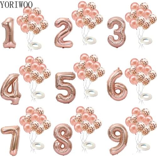 YORIWOO Rose Gold 1 2 3 4 5 6 7 8 9 Foil Balloons Number Happy Birthday Balloon 1st Birthday Party Decorations Kids Baby Shower