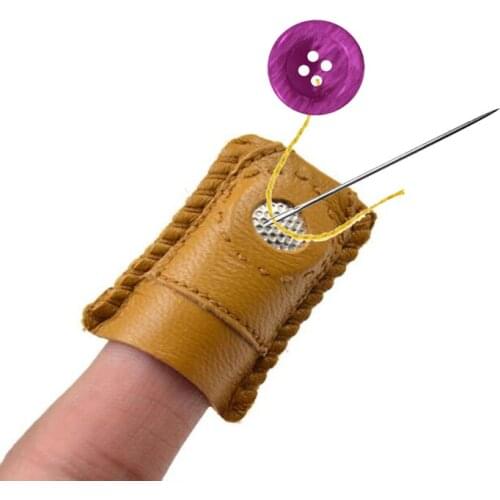 Handmade Synthetic Leather Needlework Thimble Cover Coin Thimble With Metal Tip DIY Sewing Tool creative