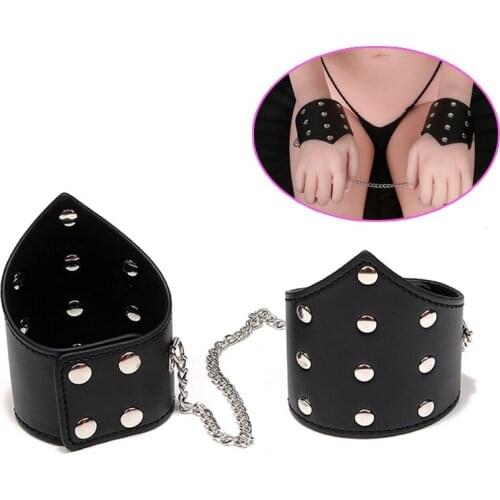 Sexy Leather Handcuffs Chastity Night Party SM Bondage Harness Sex Toys for Couple Handcuffs Role-playing Adult Games Bdsm Sex