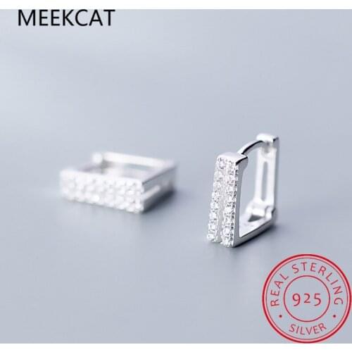 MEEKCAT 925 Sterling Silver Shiny Cubic Zircon Square Hoop Earrings for Women Elegant Party Circle Sweet Huggies Jewelry S-E1246