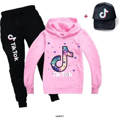 Tik Tok Boy Girls Clothing Set Children Spring Autumn 3Pcs Sets Hooded , Pants and Hat Suits Kids Tracksuit 2-16Y
