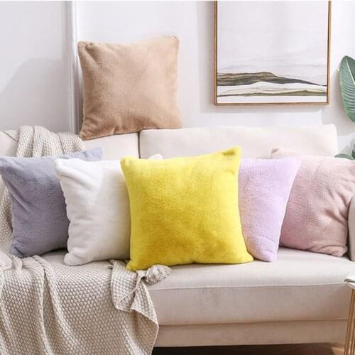 Shaggy Fluffy Faux Rabbit Fur Plush Cushion Cover 45x45cm Solid Color Double Side Throw Pillows Cases Office Bed Sofa Home Decor