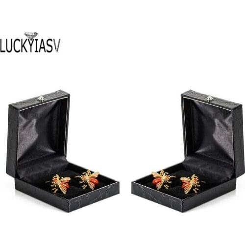 Hot Sale Black Leather Cufflinks Wedding Groom Anchor Cufflink Shirt Cufflinks For Mens Casual Cuff Link New Fashion Gift box