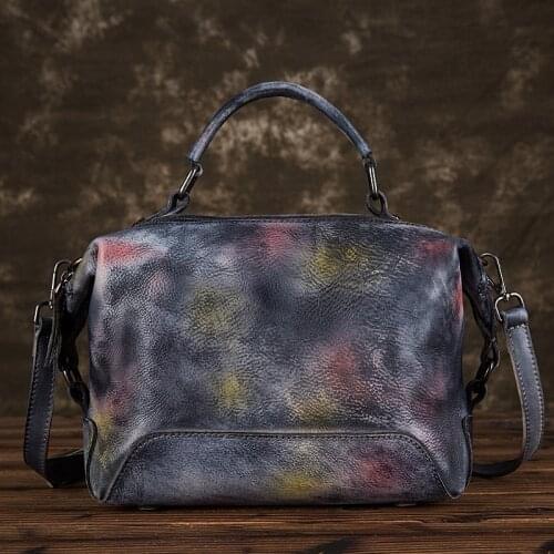 Johnature Hand Painted Genuine Leather Luxury Handbags Women Bags 2020 New Casual Tote Large Capacity Shoulder & Crossbody Bags