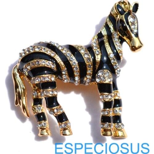 Women Ornament Rhinestone Zebra Pin Brooch Jewelry Black Color Brooch Elegance Giraffe Breast Animal Pin Lady Overcoat Garment
