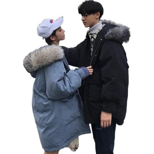Lovers' winter coat 2021 new winter cotton coat mens trend Korean version loose medium and long cotton-padded jacket