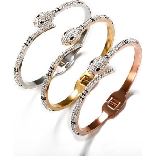 ZMFashion Stainless Steel Bangles & Bracelets For Women Men Trendy Luxury CZ Crystals Cuff Bangle Snake Bracelet Jewelry Gifts