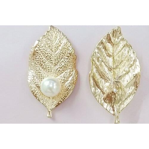 10 PCS 30*54mm Metal Imitation Pearl Leaves DIY Handmade Hair Accessories Decorations Jewelry Making