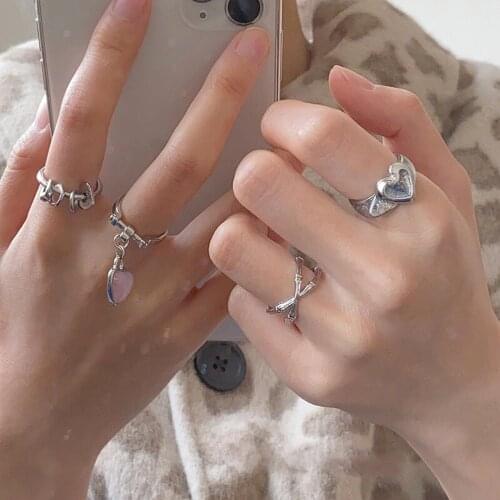 2021 New Design Vintage Sequins Zircon Love Heart Belt Metal Pendant Rings for Women Party Jewelry Gifts