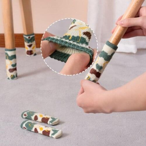 4Pcs/Set Mute Non-Slip Cute Chair Leg Cover Thickened Door Handle Glove Chair Leg Cover Knitted Wool Silicone Table Leg Cover
