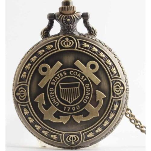 50pcs/lot Bronze United States Coast Guard Pocket Watches Necklace Pendant Men Gift Watches for Christmas
