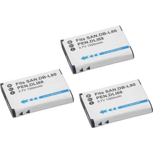 3Pcs D-LI88 D LI88 DB-L80 Rechargeable Batteries DB L80 For Sanyo VPC-CG10 VPC-CG20 For PENTAX VPC-CG88 CG100 Camera Battery