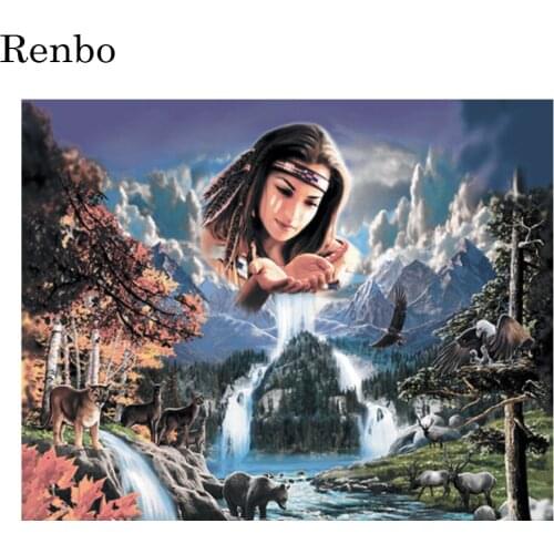 5D Diy Diamond Painting Indian Woman Waterfall Full Square Drill Animals Bear Wolf Eagle Diamond Embroidery Cross Stitch Decor