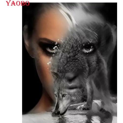 Rhinestone Embroidery fantasy wolf woman face diamant painting full square round diamond painting cross stitch diamond mosaic