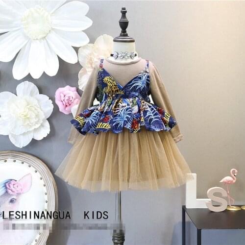 Girl Princess Dress Set Spring Autumn Children Girls Strap Flowers Vest +long Sleeve Dress 2pcs Set Toddler Mesh Patchwork Dress