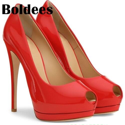Boldee Womens Party Wedding Thin Heels Super high heel Pumps 14cm Peep Toe Platform Elegant women pumps