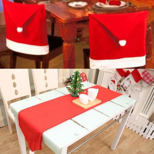 Christmas Santa Claus Chair Cover Non-woven Table Red Hat Chair Back Cover Table Runner Christmas Xman Navidad Home Decorations