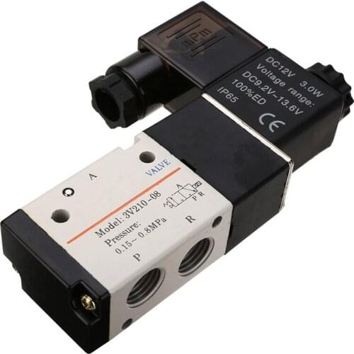 DC 12V Solenoid valve 1/4'' 3 Way 2 Position Pneumatic Aluminum Electric Solenoid Valve Air with 0.05s Response Time