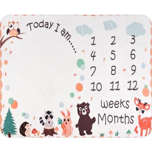 Baby Monthly Milestone Blanket Personalized Wrinkle-Free Soft Flannel Baby Blankets Plant Animal Pattern Photography Backdrop
