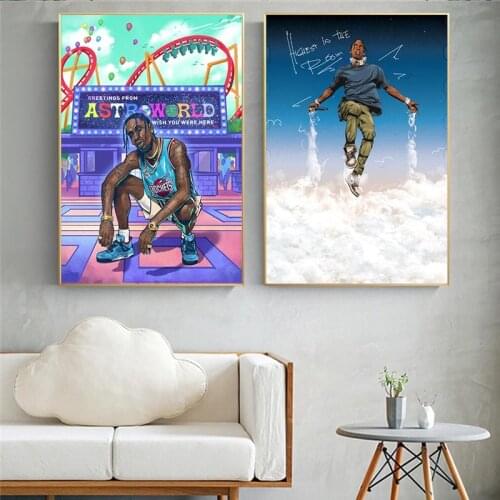 Hip-Hop Singer Travis Sccot In The Sky Cartoon Picture On Canvas Poster Painting Art Prints Wall Decoration For Living Room