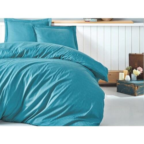 Cotton Box Stripe Turquoise Cotton Satin Duvet cover set Double Personality