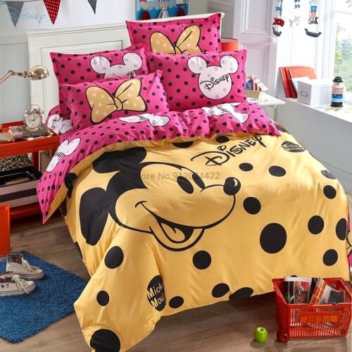 Mickey Mouse Bedding Set Cartoon Minnie Mouse Bed Set Adult Children Bedroom Decor Home Textile Twin Full Queen Disney Bed Sets