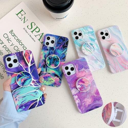 LOVECOM Laser Marble Phone Case For Samsung S20 FE A51 A71 A50 S10 S8 S9 Plus Flexible Folded Holder Note 20 10 Soft Back Cover