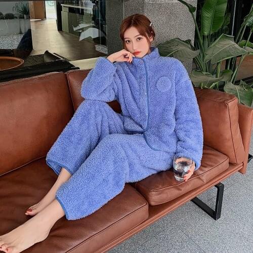 Sweet thicken flannel pajamas sets women Korea quality casual Long sleeve trousers sleepwear women Winter keep warm 99125