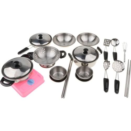 20PCS Stainless Steel Kitchen Utensils Cookware Set Pots Pan Cooking Kid Toy