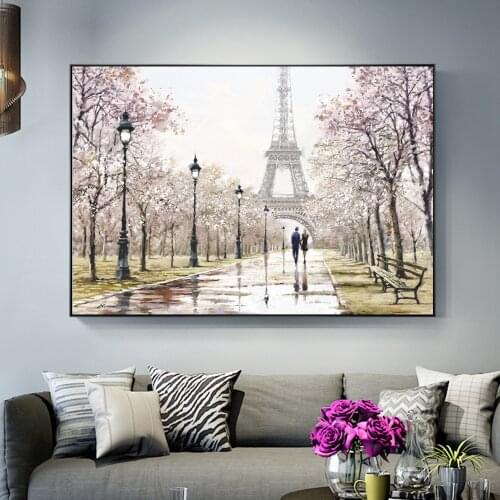 Romantic Paris Tower Wall Art Canvas Paintings On The Wall Lover In Paris Street Landscape Art Prints For Living Room Cuadros