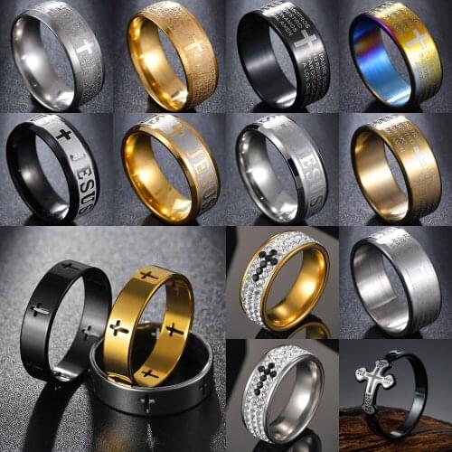 Stainless Steel Religious Christian Jesus Cross Ring Letter Bible Prayer Finger Rings For Men Women Party Gift Anillo Anneaux