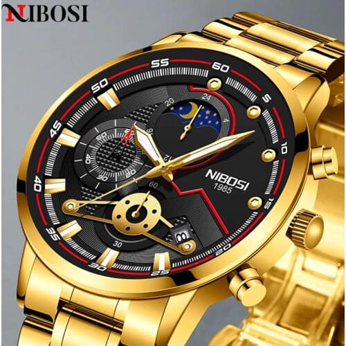 NIBOSI New Business Men Watch Luxury Brand Blue Stainless Wrist Watch Chronograph Army Military Quartz Watches Relogio Masculino